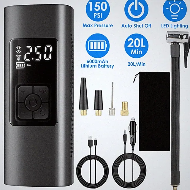 12V 150PSI Cordless Tire Inflator Portable Air Compressor for Auto Car SUV Bike