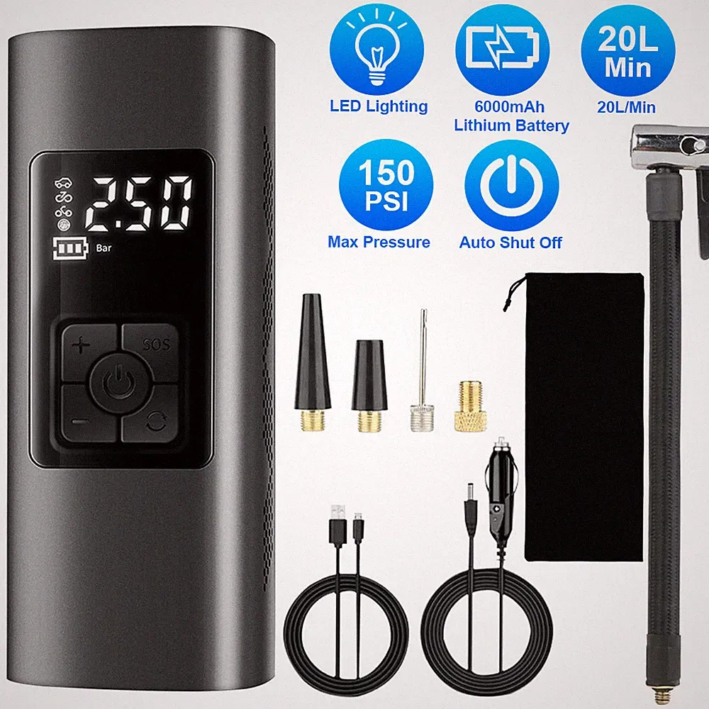 150PSI 12V Cordless Car Tire Pump Electric Tire Inflator Portable Air Compressor