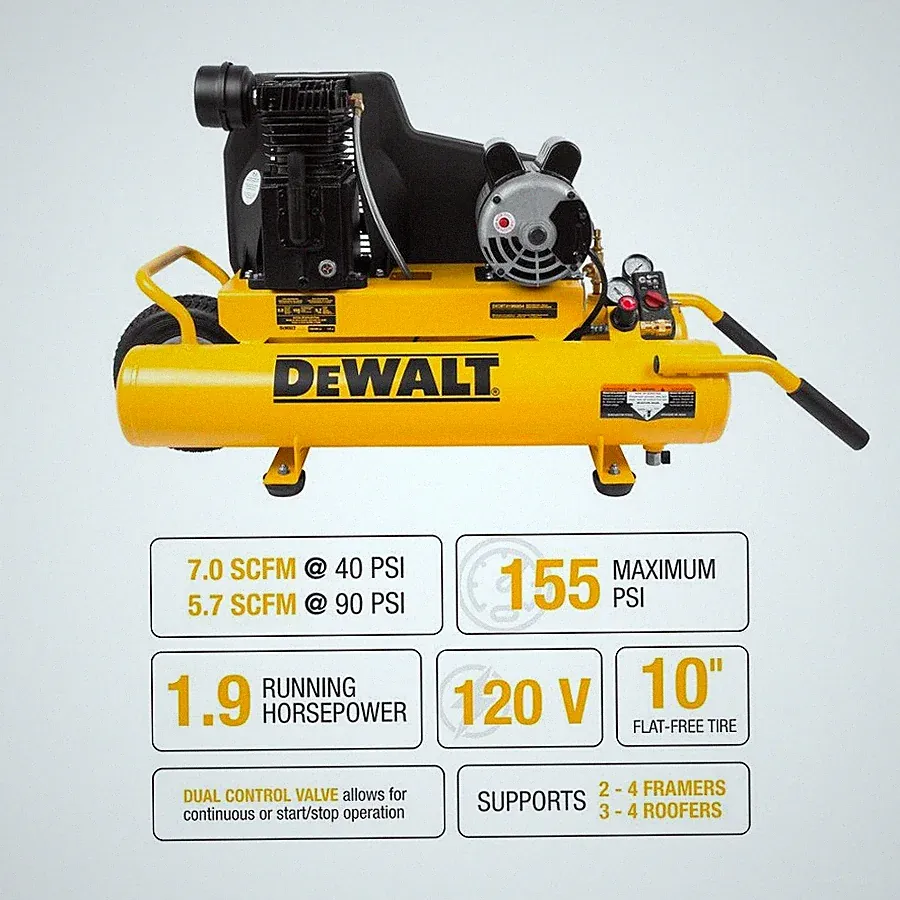 DEWALT 1.9 HP 8 Gal. Twin Tank Wheelbarrow Air Compressor DXCMTA1980854 New