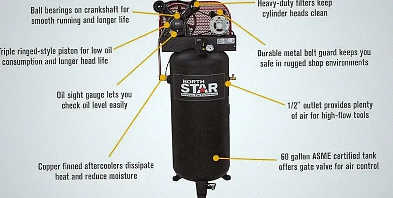 NorthStar PK-6060VNS 60 gal Stationary Air Compressor 3 HP 230V Steel Tank